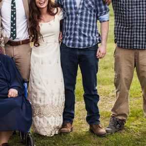 Boho wedding dress ivory size small/ 2 custom made